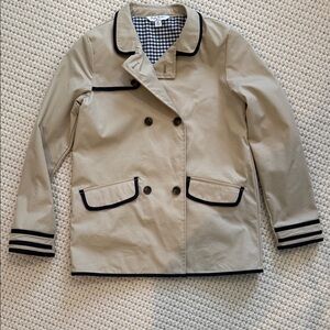 Brooks Brother’s Beige/Tan Girl’s Double-Breasted “Fleece” Jacket with Navy Trim